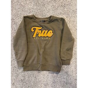True Religion Sweatshirt Kids Youth Medium Olive Green Crewneck "True" Applique